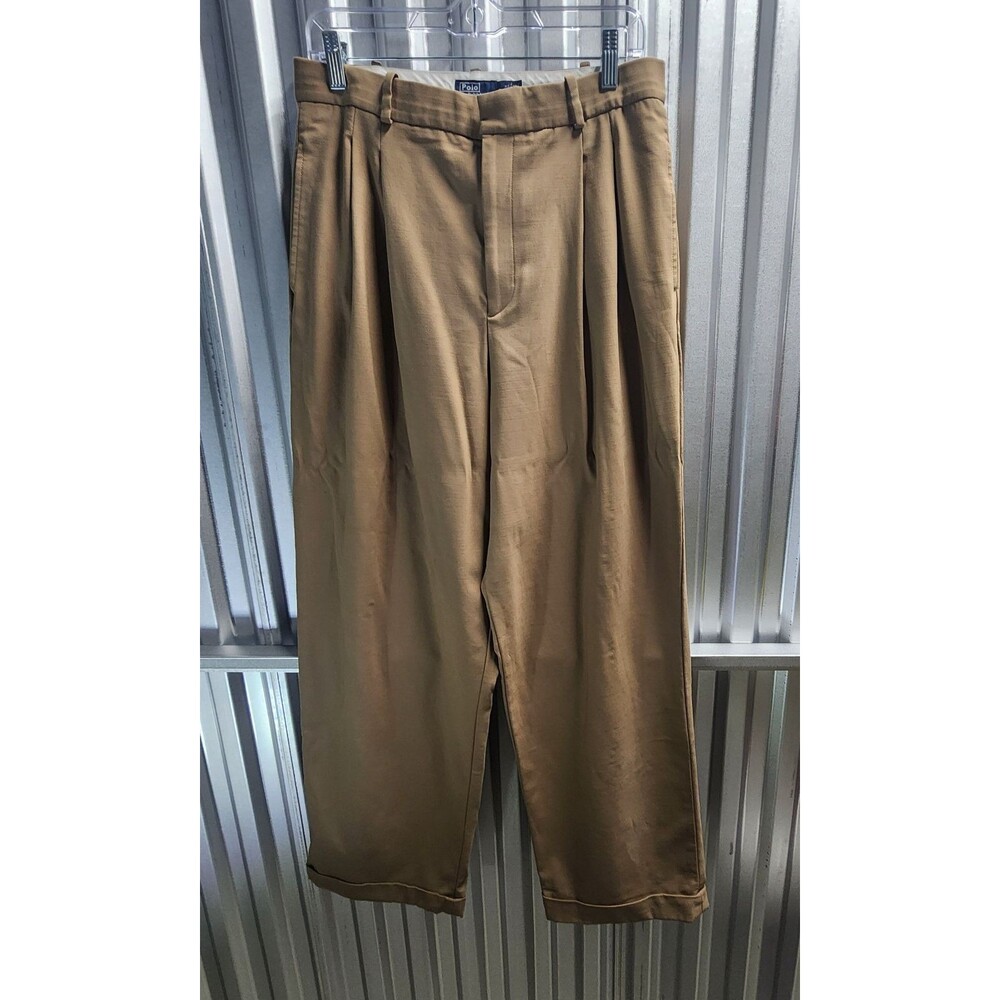 Vintage Ralph Lauren Baggy Wide Cuffed Legs Women's Pants Beige Size 10 - Picture 2 of 16